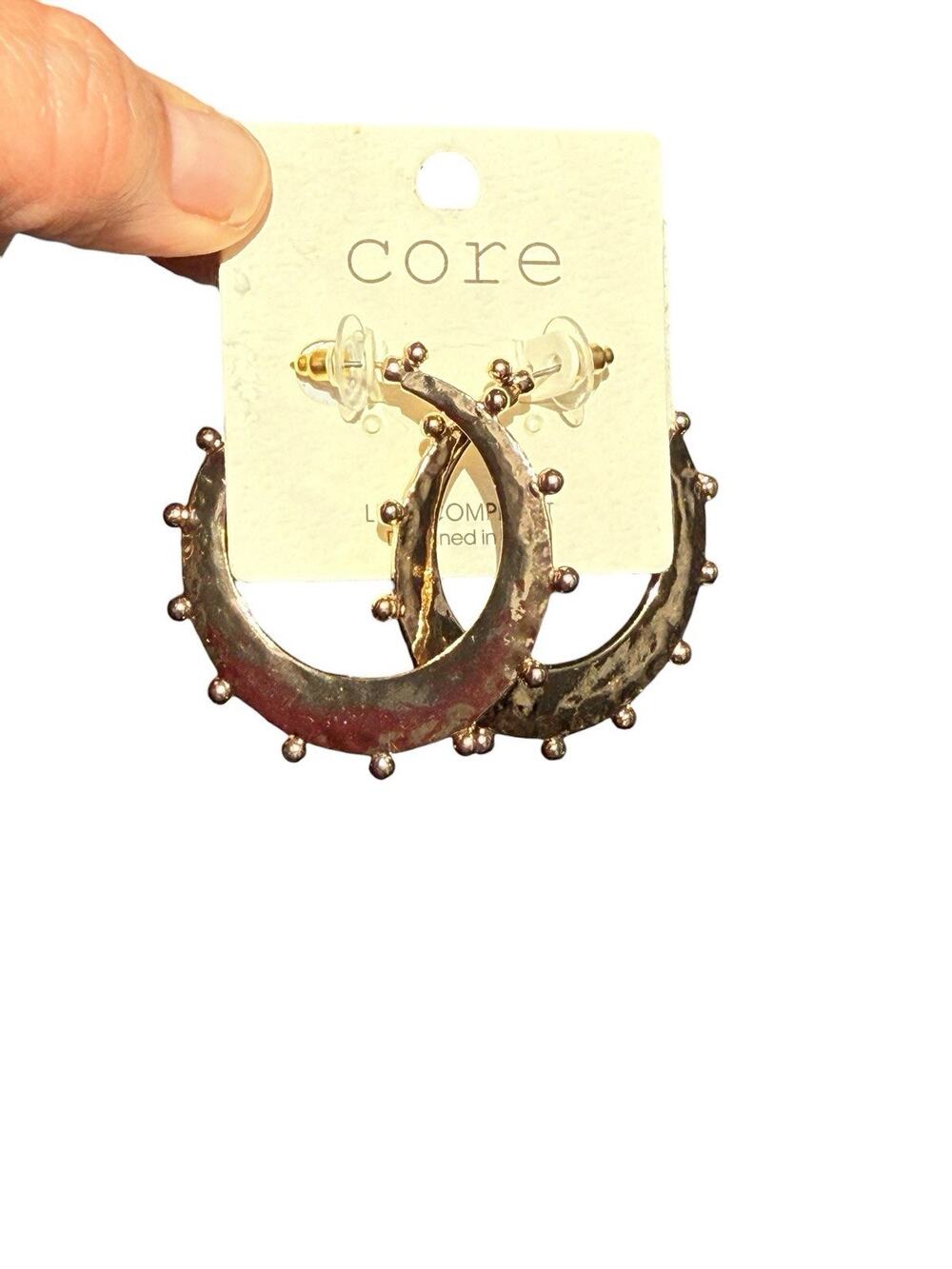 Core Gold Tone Large Hoop Earrings Brutalist Modern Classy